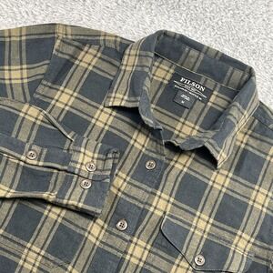 Filson Flanel Shirt Womens Medium Green Black Plaid Alaskan Guide Twill Workwear